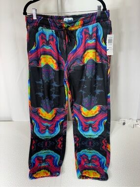 Multicolor Abstract Print Black Joggers with Elastic Waist 3523